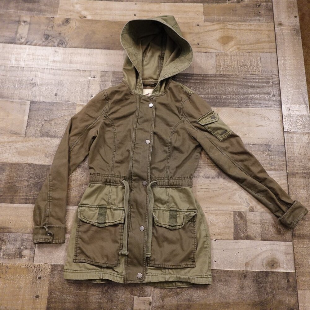Hollister Jacket Women's extra small Army Green Waist Military Field Chore Coat - Picture 3 of 13
